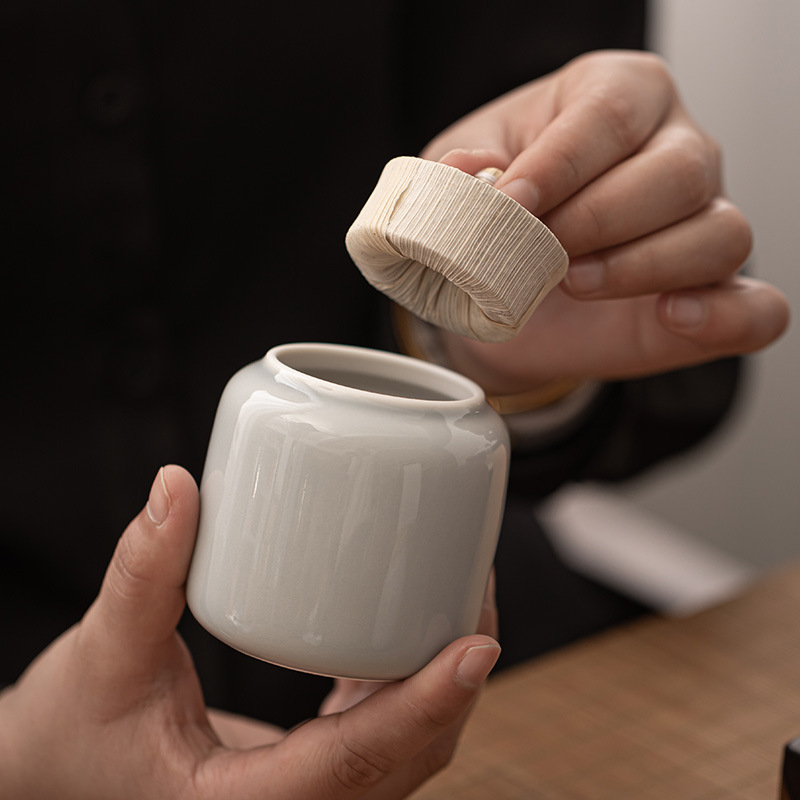 Bình đựng Trà bằng Ngô tráng men xám đá, bình đựng trà, bình kín cầm tay cỡ nhỏ tráng men bồ hóng kiểu Nhật, bình đựng trà