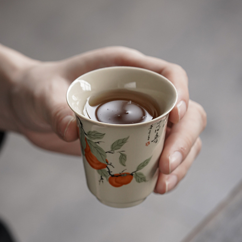 Cốc trà xám thực vật cổ điển, cốc chủ nhân, cốc đơn, bát trà chén, bộ trà Kung Fu gốm sứ gia dụng đơn, logo