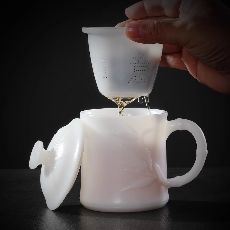 Master Guo Zhibao Ice Jade Gốm văn phòng Cốc tre sáng tạo Cốc nước cá nhân Cốc trà sứ trắng Trung Quốc