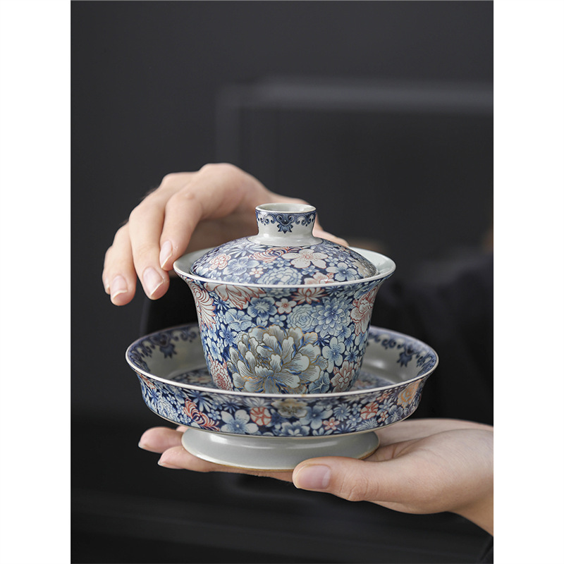 Bát tam tài tráng men cổ điển sang trọng nhẹ bát trà gốm sứ gia dụng cỡ lớn cốc trà bộ trà kungfu cao cấp một chiếc