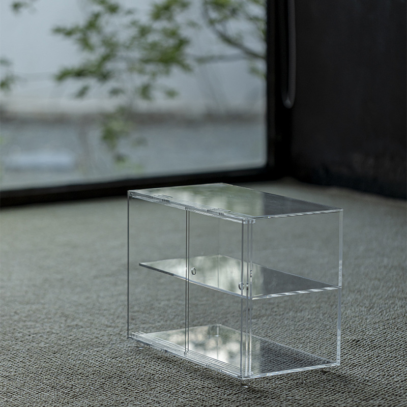 Cửa trượt acrylic khay trà bộ trà lưu trữ trưng bày kệ Bogu giá để đồ trong nhà chống bụi