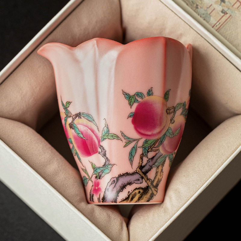 Cốc công bằng Hồng Ru Pastel Nine Taohuakou Bộ trà Kung Fu Bộ trà chống bỏng Bộ tách trà gốm sứ gia dụng