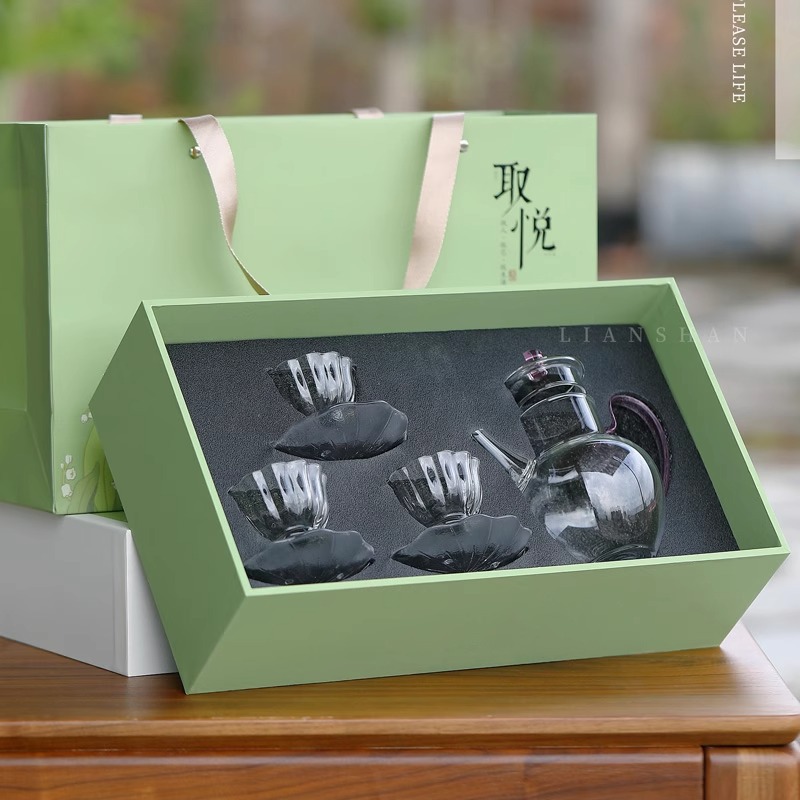 Ấm trà xanh thủy tinh có nắp ấm Giả Thời Tống ấm pha trà chịu nhiệt độ cao ấm phong cách cổ ấm trà chống bỏng ấm trà tay cầm màu ấm trà hoa