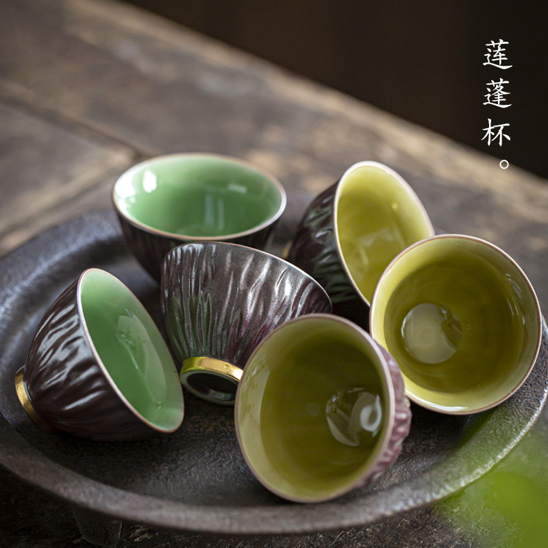 Cốc sen Cốc trà ngon Cốc trà Kung Fu gốm sứ Nhật Bản Cốc trà cổ điển Cốc chủ nhân Cốc đơn Cốc trà men ngọc