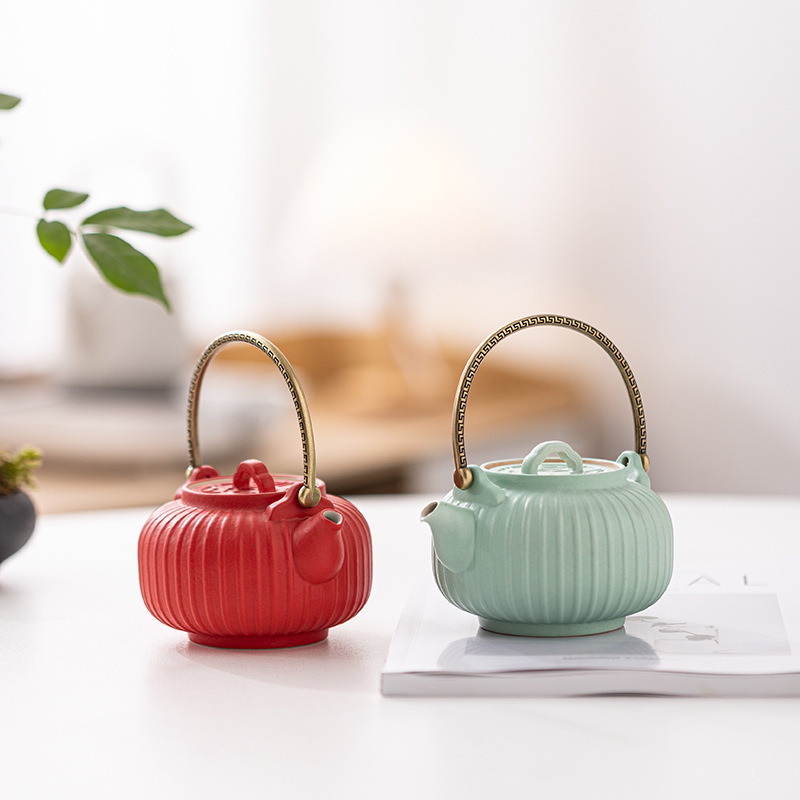 Ấm cầm xà lồng gốm sứ phong cách cung đình ấm trà ấm trà đơn gia dụng thủ công ấm trà dung tích lớn ấm trà dụng cụ pha trà Kung Fu