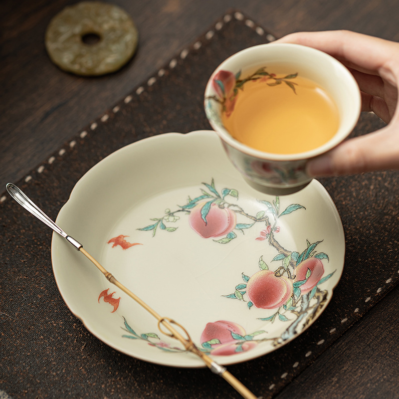 Ấm chín đào lò Ru cổ có tấm mở có thể nâng được khay đựng bằng gốm sứ khay đựng hoa quả khô gia dụng khay đựng đồ uống giải khát