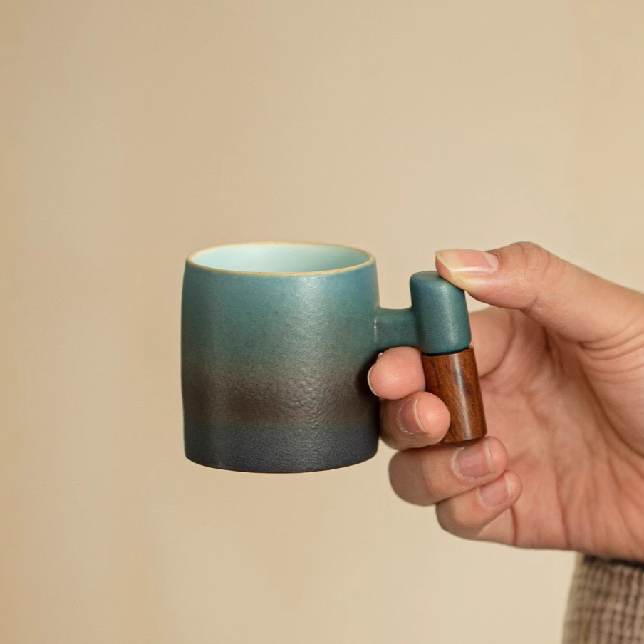 Cốc tay cầm bằng gỗ biến đổi lò cốc chủ nhân chuyên dụng gốm sứ gia dụng cốc trà bộ trà cốc đơn