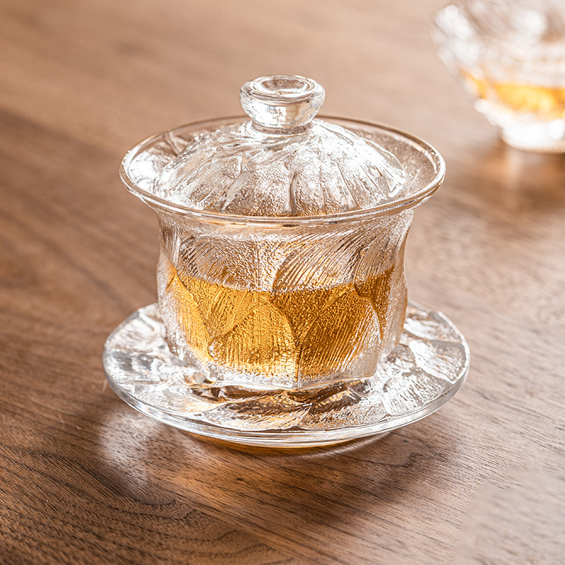 Bát trà tráng men đơn phong cách Trung Quốc có nắp không nóng Bộ trà Kung Fu bát pha trà gia dụng