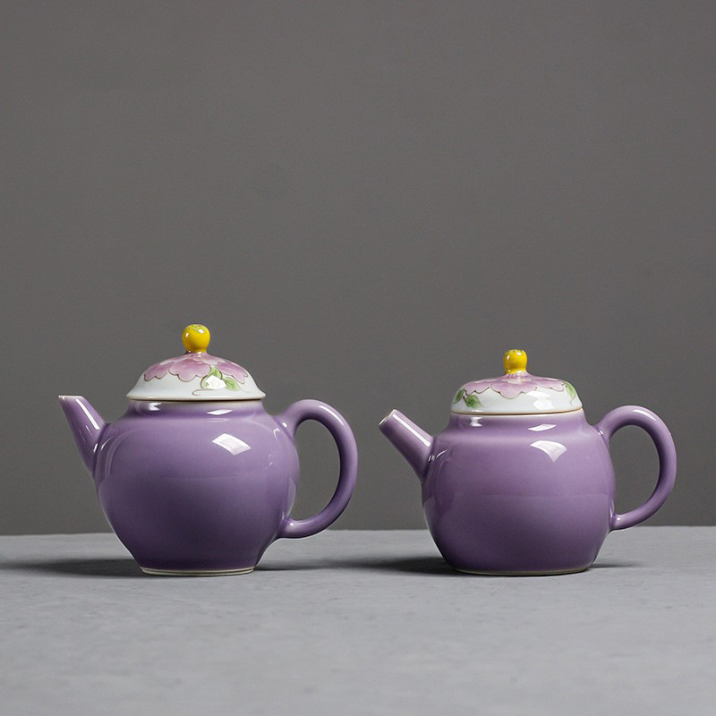 Ấm trà màu tím dâm bụt vẽ tay, ấm trà nhỏ, quà tặng, gốm sứ thủ công, ấm trà Kung Fu cổ, ấm trà chống bỏng