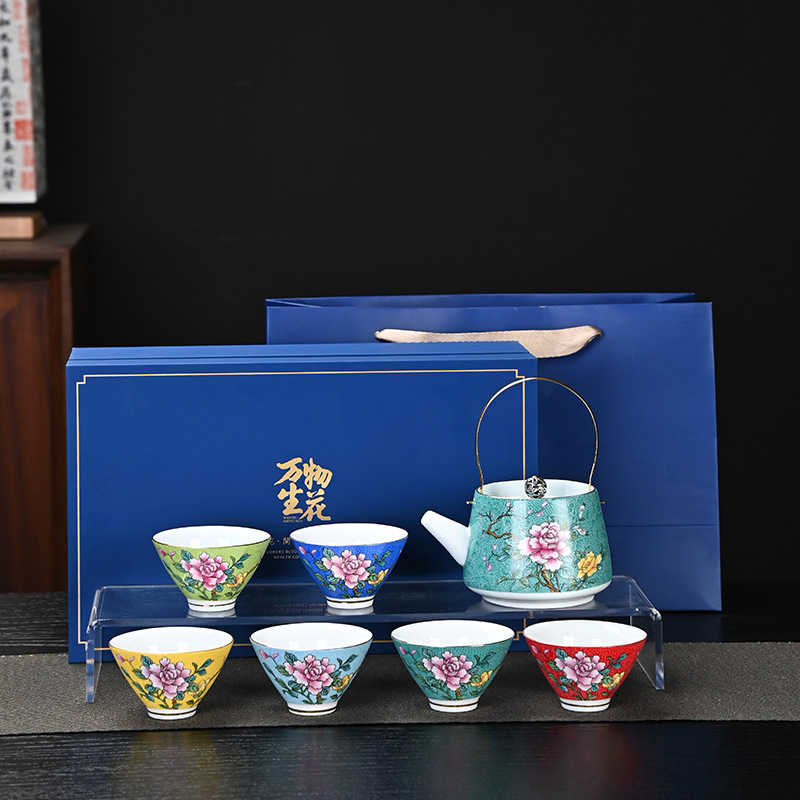 Bộ ấm trà gốm sứ gốm sứ bộ ấm trà gia dụng cốc trà gia dụng