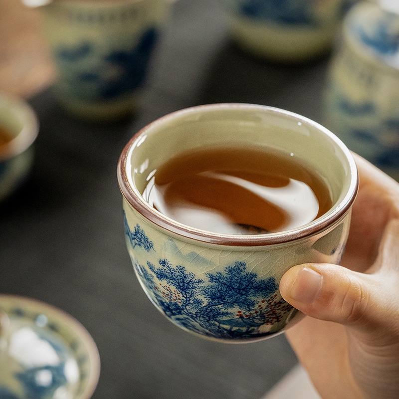 Câu chuyện đất sét vẽ tay phong cảnh đất sét cũ phong cảnh bộ ấm trà Kung Fu trọn bộ gia đình có nắp cốc trà hộp quà