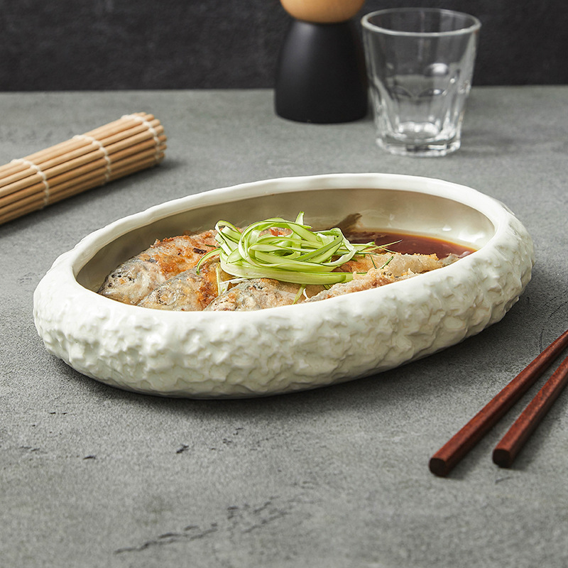 Đĩa canh gốm sứ màu be lò nung đĩa món ăn đĩa gia dụng bộ đồ ăn khách sạn cao cấp đĩa ăn sáng tạo đĩa bát canh hình Dan