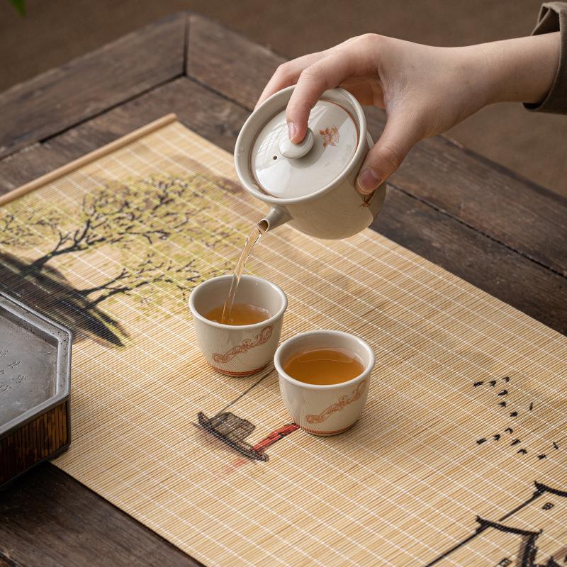 Bộ Khăn trải bàn cách nhiệt kiểu Nhật cao cấp bằng tre đan lát khô Khăn Trải Bàn kiểu Trung Quốc mới phong cách cổ điển Thiền