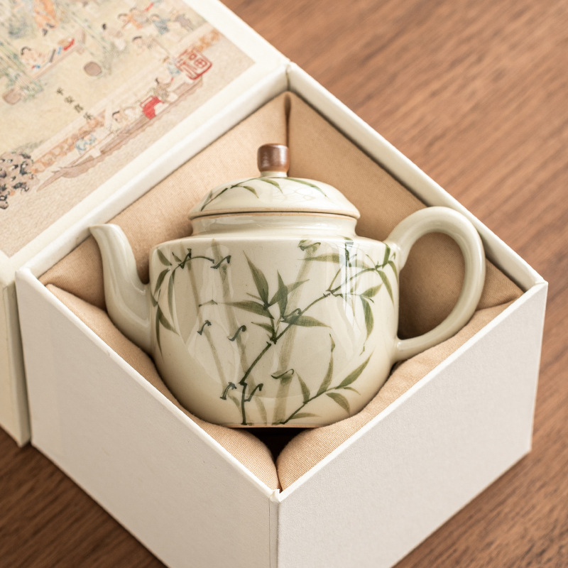 Ấm trà tre xanh ngọc bích nhỏ dùng trong nhà, bộ trà Kung Fu Trung Quốc dành cho một người, ấm gốm đơn, mẫu mới 2025.
