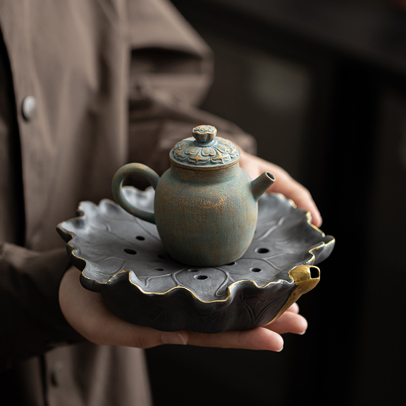 Ấm sen bùn đá cũ, khay đựng trà bằng gốm sứ sáng tạo, khay đựng trà, khay đựng trà, khay đựng trà, bộ trà Kung Fu