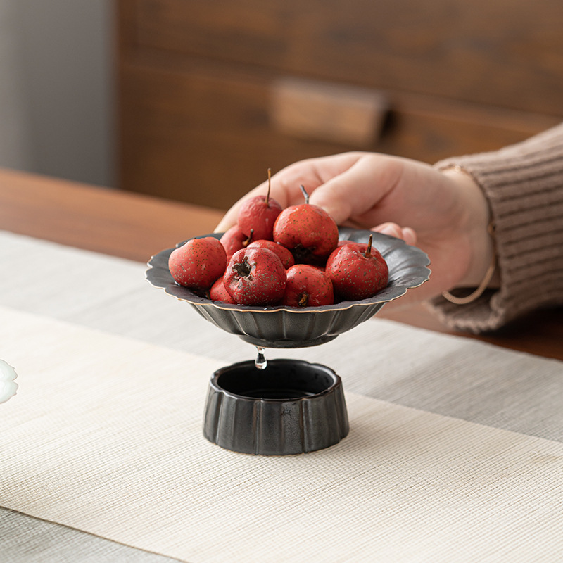 Khay đựng trái cây thoát nước chân cao sáng tạo trà đá quanh lò, khay đựng trà gốm sứ đơn giản, khay đựng trái cây khô, khay đựng trái cây chia đôi