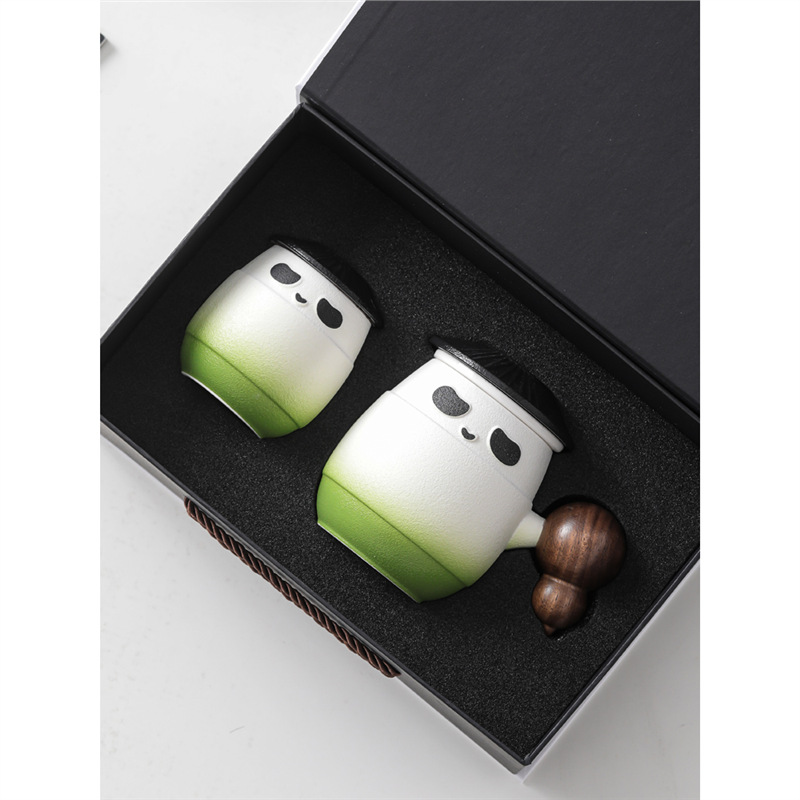 Cốc sứ gấu trúc cốc lọc cốc nước tách trà cá nhân văn phòng có nắp cốc pha trà logo