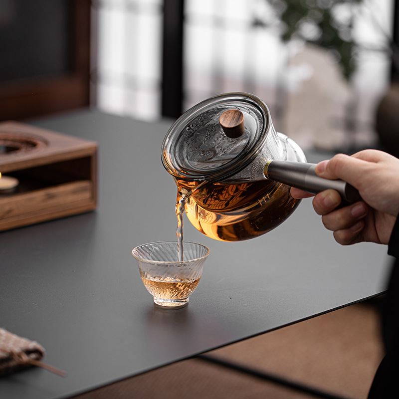 Bộ ấm trà vuông gỗ óc chó, ấm trà bên hông kính, ấm trà gia dụng, đế đun trà, trà đạo Kung Fu