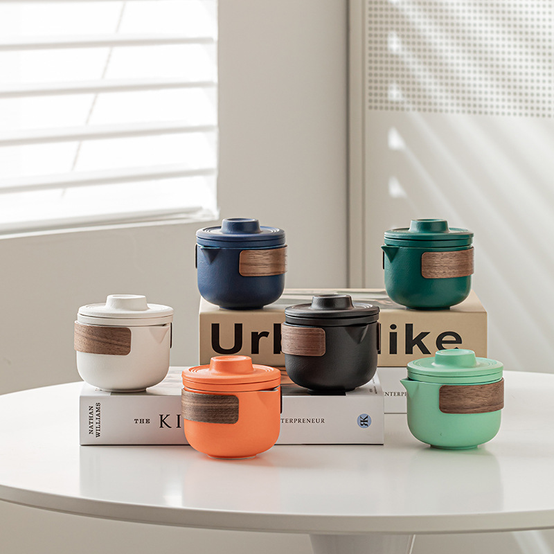 Bộ ấm trà du lịch ngoài trời di động bằng thủy tinh ba Cốc gốm sứ chống bỏng cốc Kuaike LOGO Quà Tặng công ty