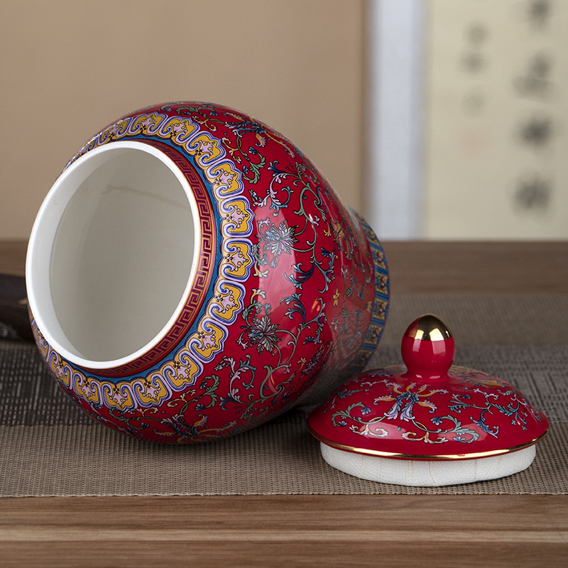 Bình đựng trà gốm sứ, bình đựng đồ sứ tráng men, bình đựng đồ dùng gia đình cao cấp kiểu cung đình, bình kín