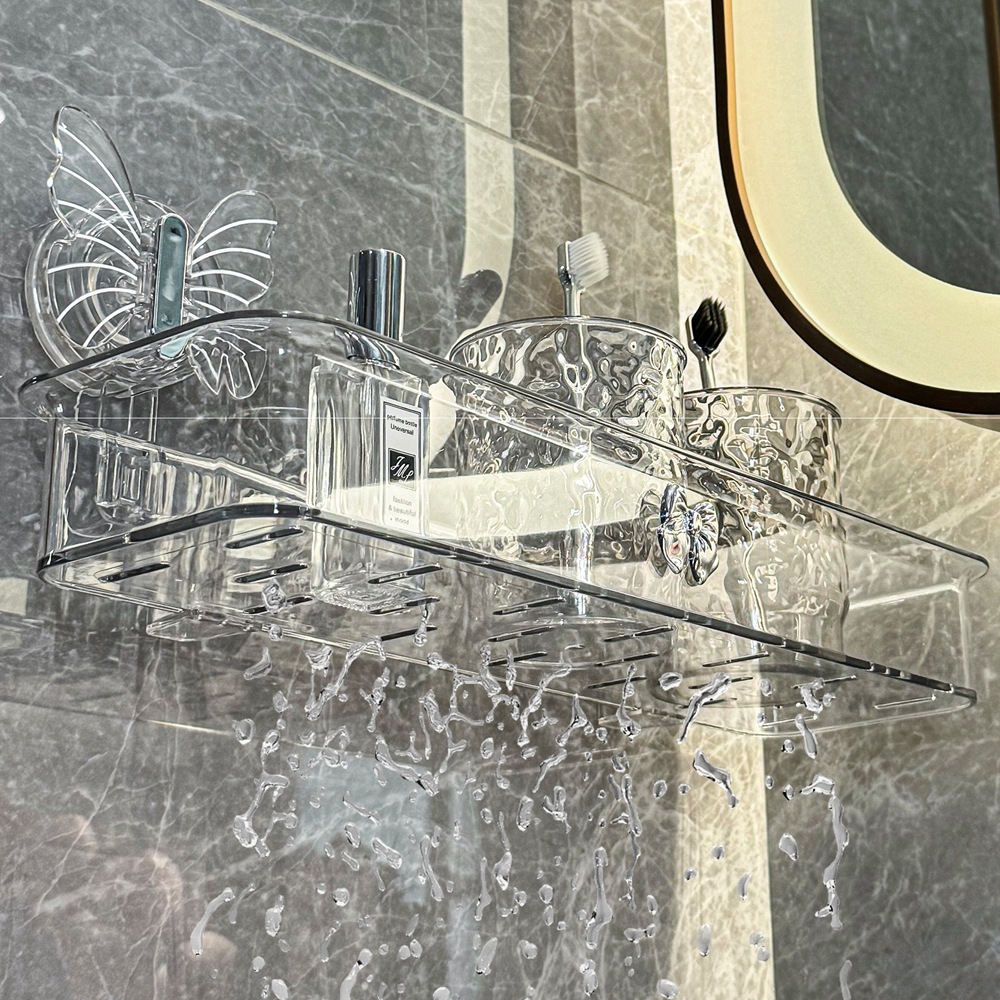 Kệ để cốc hút bướm, giá để đồ vệ sinh rửa tay trong phòng tắm, giá để đồ nhà vệ sinh treo tường không đục lỗ