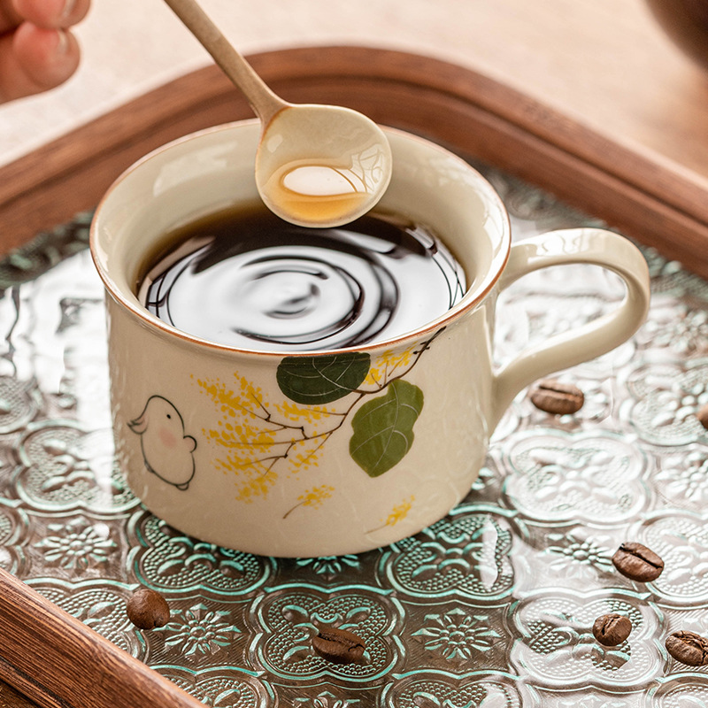 Bộ cốc cà phê gốm sứ Yuetu vẽ tay cốc latte cao cấp tinh tế cốc trà chiều văn phòng gia đình cốc mug