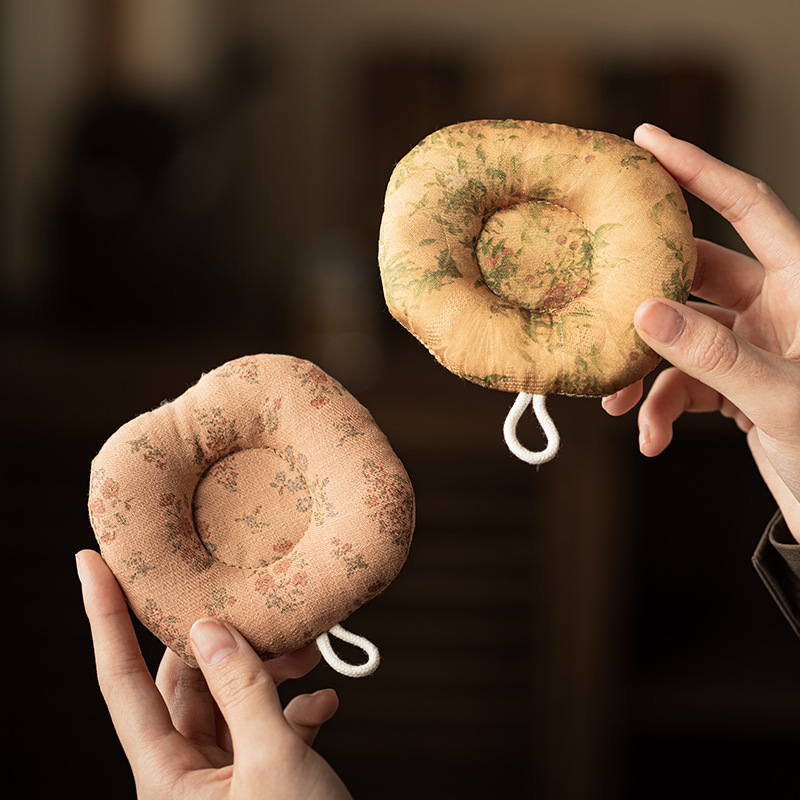 Lót cốc hình tròn vải nghệ thuật, phụ kiện trà đạo phong cách dân tộc, lót ly trà, lót ly trà chống bỏng, lót ly trà dày