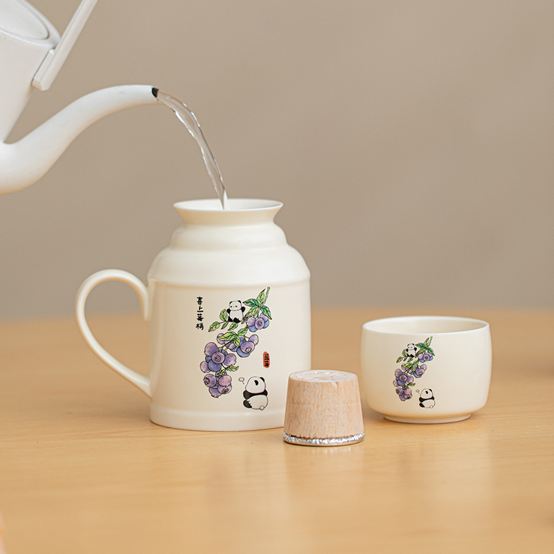 Ấm đun nước bằng gốm kiểu Trung Quốc dùng trong gia đình, ấm đun nước nhỏ cầm tay dành cho một người, thiết kế cổ điển Trung Quốc với tách trà để pha trà.