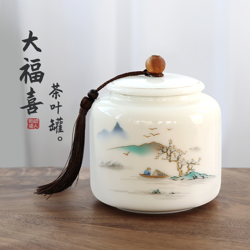 Hộp đựng trà ngọc giống như sứ lọ gốm kín lớn chống ẩm nửa pound bảo quản trà hộp quà tặng rỗng hộp đựng trà