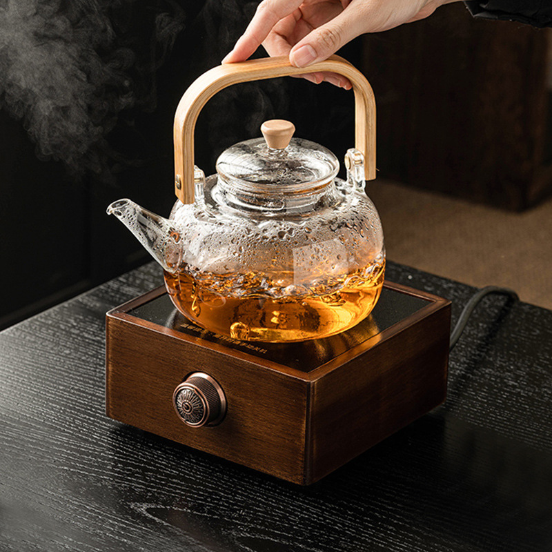 Bếp gốm điện gỗ óc chó đồ đun trà nhỏ trong nhà ấm đun trà thủy tinh chịu nhiệt độ cao tách nước trà