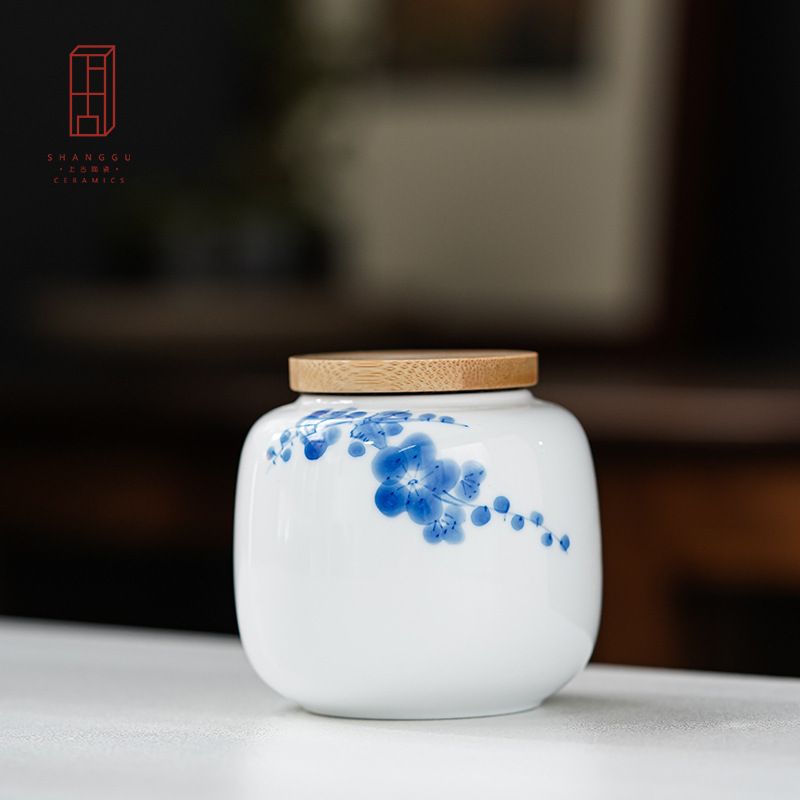 Hộp đựng trà vẽ tay, hộp gốm, hộp đựng trà nhỏ mini sáng tạo, hộp đựng đồ sứ trắng, hộp kín, bao bì trà