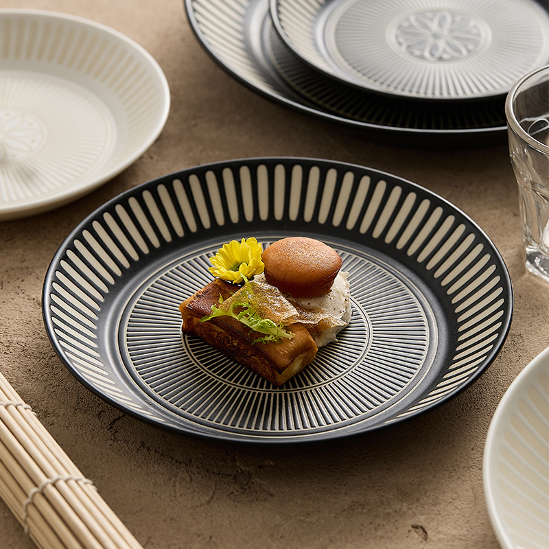 Đĩa gốm sứ Đức Hoa cao cấp in hình chạm nổi đĩa sâu Đĩa nông Bộ đồ ăn kiểu Nhật đồ ăn nghệ thuật đĩa bày món ăn gia dụng