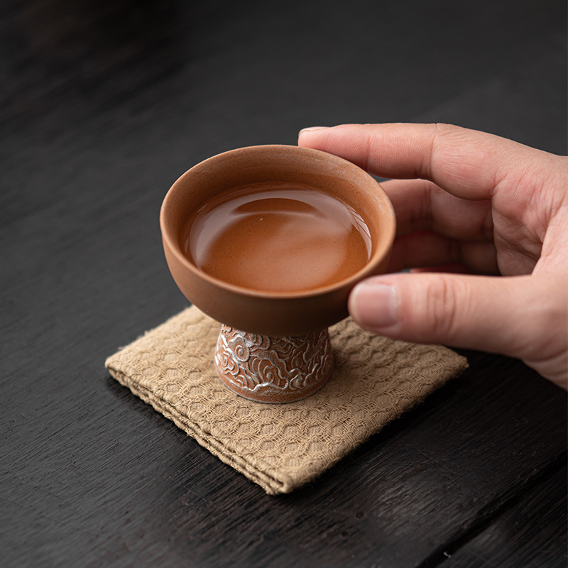Chén cao gia Kongjizhai Xiangyun Cốc đá cũ bùn đá kiểu Nhật Bản thủ công mạ bạc cổ điển cốc chủ nhân gốm thô cốc trà
