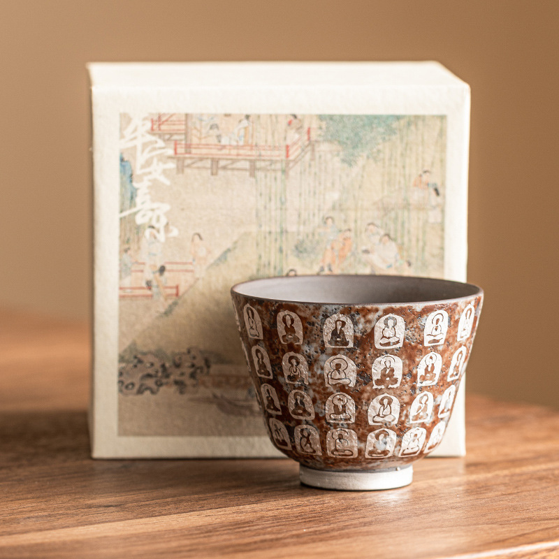 Cốc chủ nhân ngàn phật mạ bạc cốc đơn cốc trà gốm sứ gia dụng Bộ Trà Công Phu pha trà cổ điển Thiền cốc trà