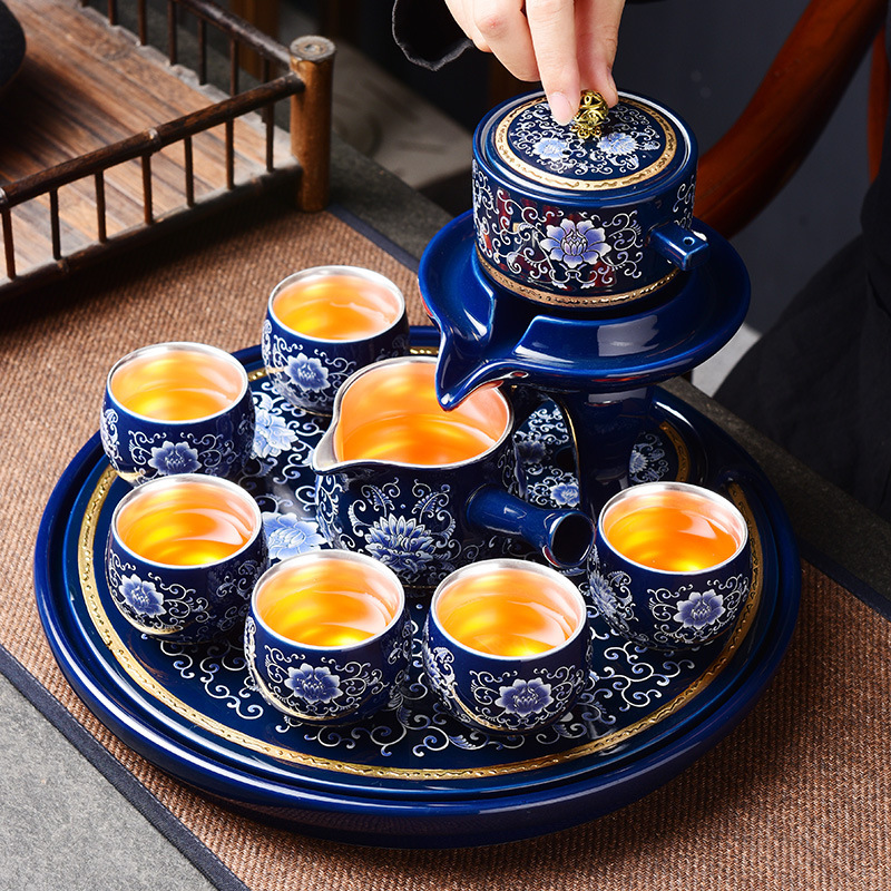 Bộ ấm trà Kung Fu mạ bạc 999 khay trà dùng trong gia đình khi làm việc