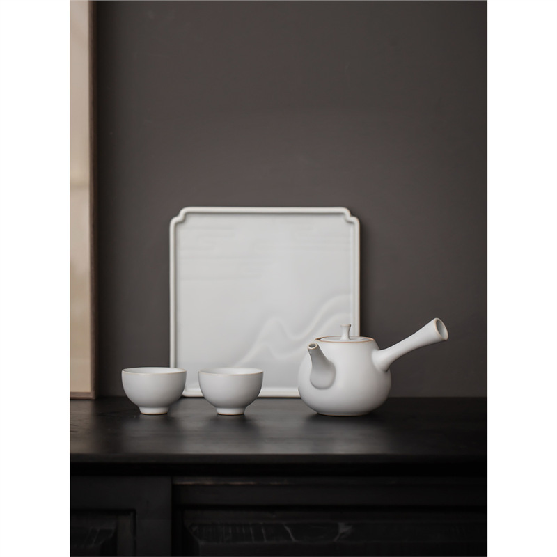 Khay pha trà khô gốm sứ khay đựng trà gia dụng bàn trà vuông nhỏ khay trà bàn pha trà trắng cổ điển bàn pha trà khô