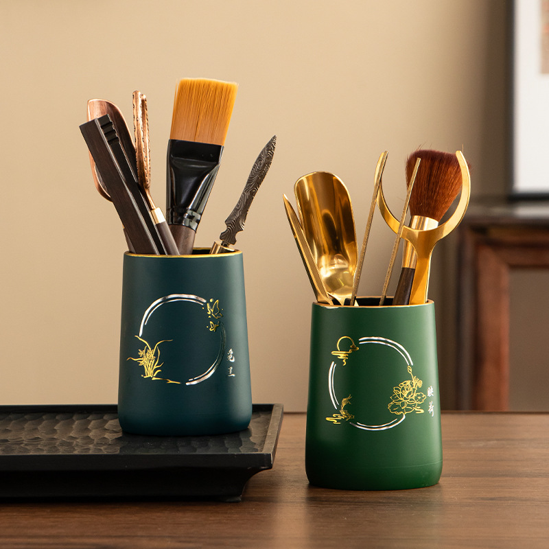 Trà đạo bằng gỗ đàn hương đen màu sơn sáu quý ông bộ đồ trà Kung Fu phụ kiện bộ trà Daquan dụng cụ pha trà kẹp dao trà thìa khay cốc trà