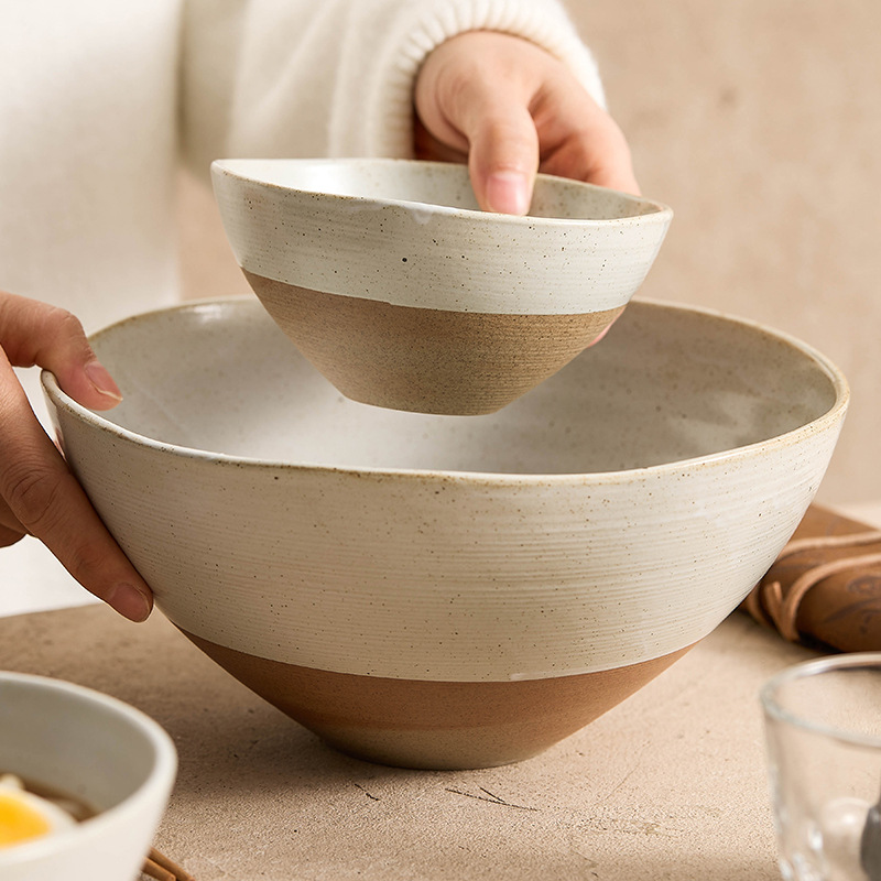 Gốm thô kéo tay ren bát cơm gia dụng bát canh nhà hàng nhà hàng bát sứ thương mại bát salad bát trái cây