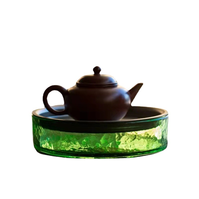 Khay đựng nước hình tròn bằng thủy tinh dày kiểu Nhật khay đựng bọt khô trong suốt ấm chịu nhiệt Khay đựng ấm Khay đựng ấm Khay trà Phụ Kiện Bộ trà