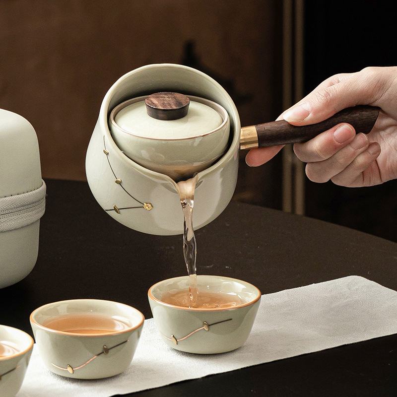 Ấm trà gốm sứ kiểu Trung Quốc ấm trà gốm sứ kiểu Trung Quốc ấm trà gia dụng ba chén ngoài trời cầm tay không nóng