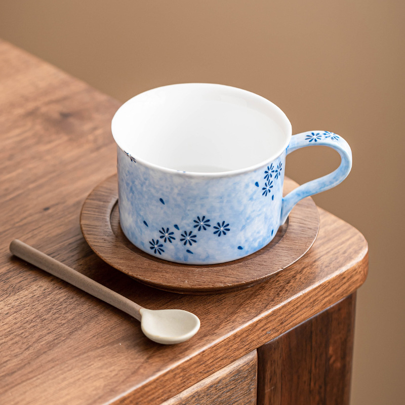 Cốc cà phê gốm hoa cúc xanh, cốc trộn tinh tế cao cấp, cốc có giá trị cao, cốc chuyên dụng cà phê, cốc trà
