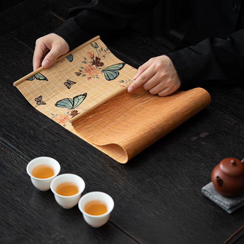 Phong cách Trung Quốc thủ công Tre Trúc Lụa Thiền bàn trà tấm lót ly bàn trà tấm cách nhiệt bàn trà Tấm trải bàn chống thấm nước khăn trà Rèm trà