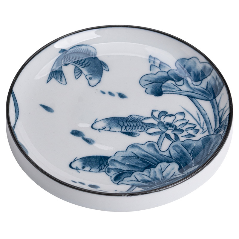 Lót cốc hình tròn cổ điển màu xanh và trắng lót cốc trà cách nhiệt gốm sứ Phụ Kiện Bộ trà Kung Fu