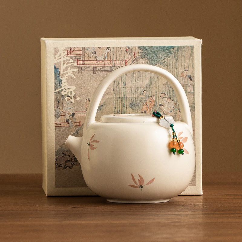 Ấm trà hoa lan tráng men màu vàng ấm trà pha trà gia dụng dung tích lớn ấm trà đơn dụng cụ trà Kung Fu gốm sứ Trung Quốc ấm đun trà