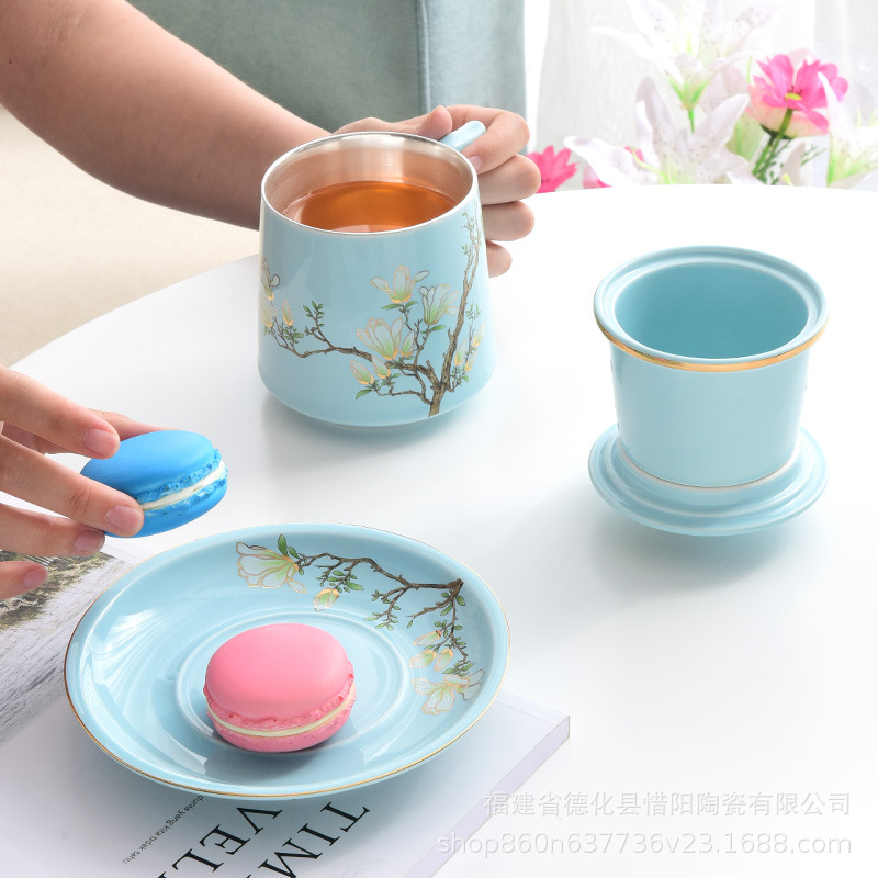Cốc trà gốm sứ có rò rỉ trà cốc lọc trà văn phòng gia dụng cốc tách trà Hộp quà cá nhân