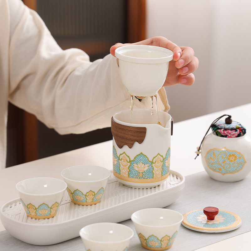 Bộ ấm trà du lịch gốm sứ Julong, ấm trà văn phòng bốn cốc cầm tay ngoài trời, quà tặng