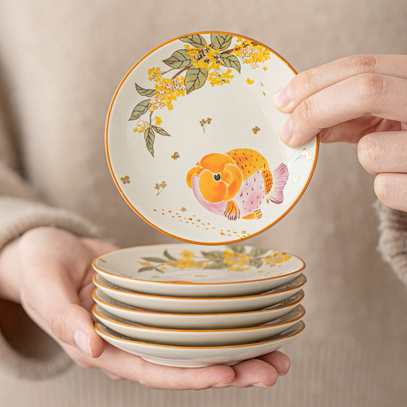 Lót tách trà cá vàng osmanthus, khay trà gốm sứ, lót cách nhiệt chống trượt kiểu Trung Quốc, phụ kiện trà đạo Kung Fu gia dụng, một chiếc