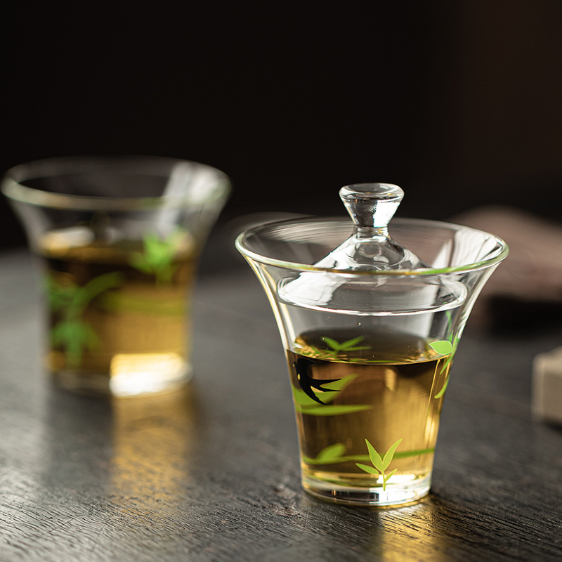 Bộ chén chén chén chén chén trà mini có nắp đậy bằng thủy tinh cao borosilicat trong suốt gia dụng bộ trà kungfu dùng một người