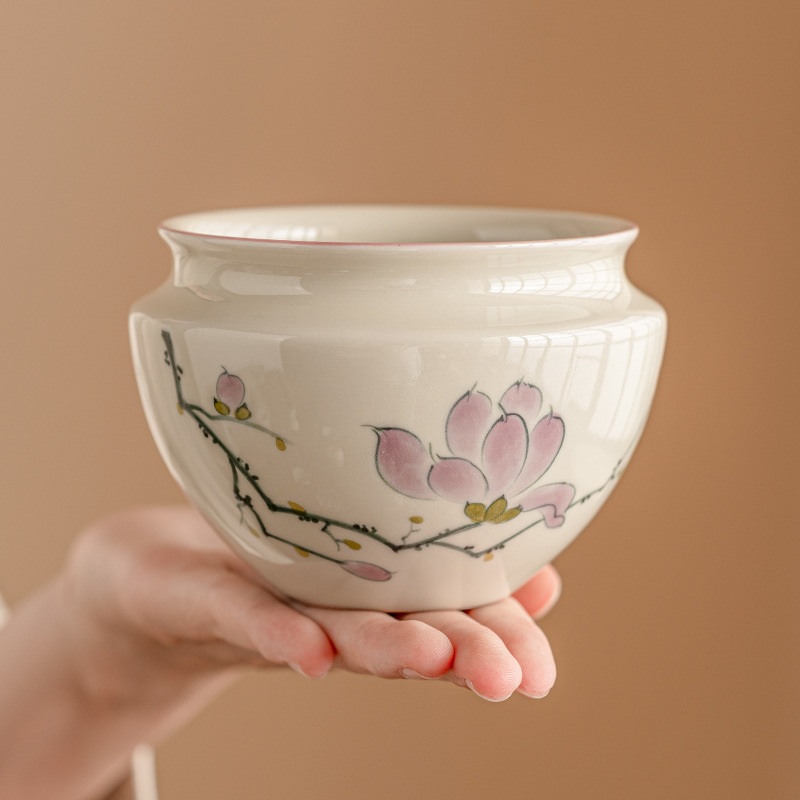 Hoa mộc lan vẽ tay, rửa trà Jianshui, gốm sứ Trung Quốc, rửa bút, phụ kiện Bộ trà Kungfu cao cấp