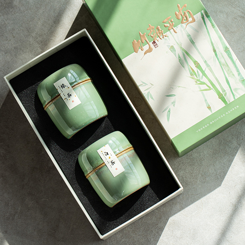 Trà tre sáng tạo có thể nhỏ bằng gốm sứ tinh tế có thể kín có thể chống ẩm có thể đóng gói trà có thể lưu trữ trà có thể in